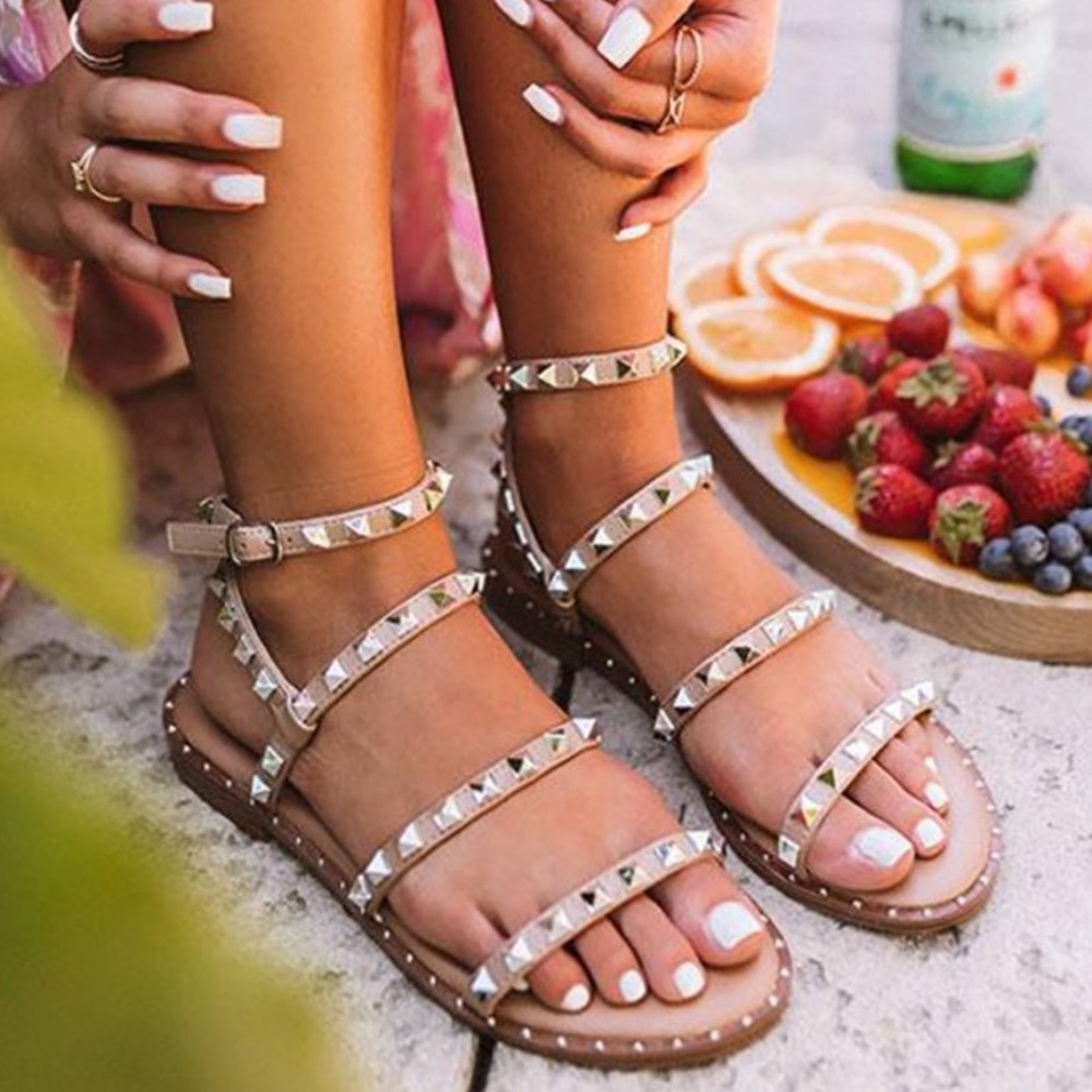 Nude Gladiator Studded Sandals